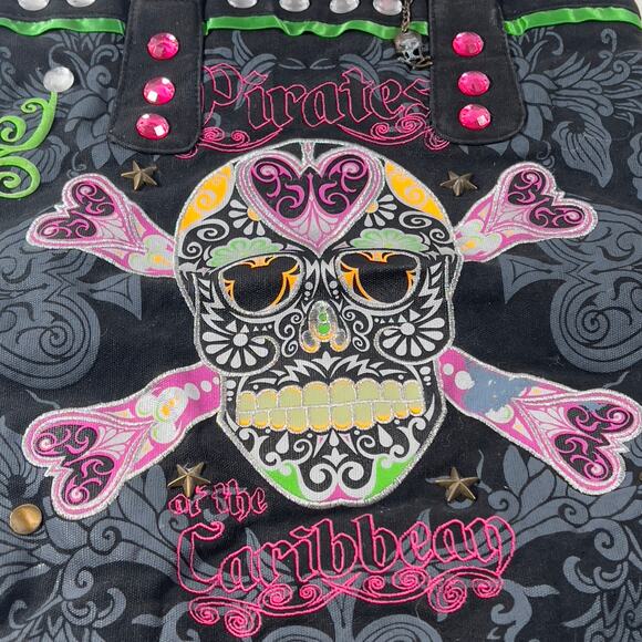 Disney Theme Park Merchandise Rhinestone Studded Pirate Caribbean Skull Tote - Picture 13 of 16